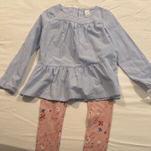 Carter's Blue Striped Top and Pink Floral Leggings